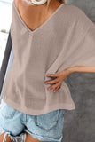 V Neck Button Front Crinkled Blouse