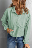 Green Zip Front Pocketed Pullover Sweatshirt