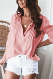 Pleated Half Buttoned Waffle Knit Blouse