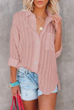 Pink Textured Buttons Pocketed Shirt