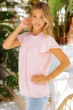 Pink Tiered Sleeve Frilled Neck Dotted Top