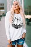 White NASHVILLE Guitar Feather Graphic Print Crewneck Top
