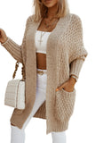 Khaki Open Front Pocket Casual Knitted Sweater