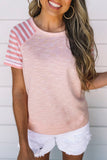 Crewneck Raglan Sleeve Striped Patchwork T-shirt