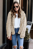 Khaki Zipper Hooded Faux Fleece Solid Color Jacket