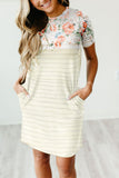 Floral Striped Print T-shirt Mini Dress with Pockets