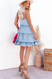 Adjustable Straps Tiered Ruffle Denim Dress