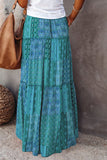 Tiered Paisley Print Pocketed Maxi Skirt