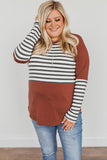 Striped Colorblock Plus Size Long Sleeve Top