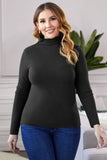Khaki Plain Turtleneck Ribbed Plus Size Top