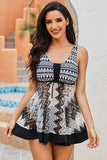 Tribal Geometric Print Babydoll Swimdress with Panty Set