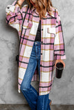 Pink Plaid Print Long Shirt Jacket