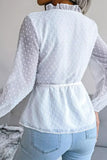Swiss Dot Buttoned Drawstring Peplum Blouse