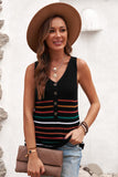 V Neck Striped Pattern Knit Tank Top with Buttons