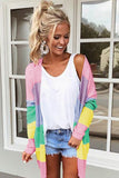Rainbow Color Block Open Front Drape Oversized Knitted Cardigan