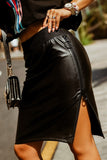 Black Elastic Waist Zip Side Faux Leather Short Skirt