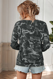 Hollow-out V Neck Camouflage Blouse