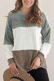 color Knit Texture Color Block Long Sleeve Top