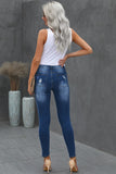 Patches Of Plaid Denim Distressed Jeans