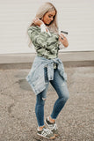 Long Sleeve Cutout V Neck Camo Top