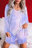 Multi-color Tie Dye Top and Drawstring Shorts Loungewear Set