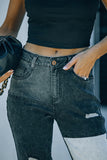 Colorblock Patchwork Ripped Hole Crop Straight Jeans