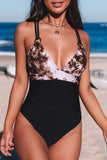 Brown Tie-dye Colorblock Crisscross Back One-piece Swimsuit