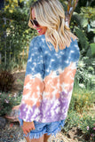Multicolour Color Block Tie Dye Pullover Sweatshirt