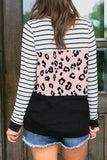 Striped Leopard Color Block Splicing Long Sleeve Top