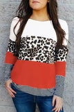 Stripes Leopard Splicing Colorblock Long Sleeve Top