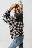 Buffalo Plaid Splicing Split Neck Knit Top