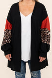 Leopard Color Block Sleeve Plus Size Cardigan