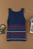 V Neck Striped Pattern Knit Tank Top with Buttons