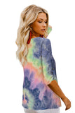 V-neck Long Sleeve Tie-dye Blouse With Buttons Closure