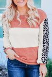 Leopard Color Block Knitted Long Sleeve Top