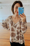 Brown V Neck Animal Print Long Sleeve Top