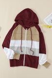 color Zipped Front Colorblock Hollow-out Knit Hoodie