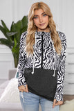 Zebra Print Patchwork Hoodie with Kangaroo Pocket