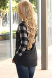 Monochrome Plaid Sleeve Charcoal Top