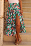 Floral Print Pleated Slit Skirt