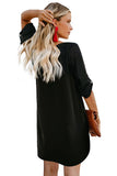 V Neck Button Front Roll up Tab Sleeve Dress