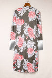 Striped Cuffs Floral Print Long Cardigan