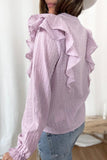Dotted Texture Sheer Ruffles Bubble Sleeves Shirt