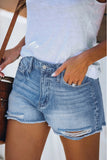 High Waist Frayed Denim Shorts