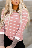 Extend Color Block Cuffs Rib Knit Striped Pullover