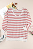 Pink Loose O Neck Long Sleeve Office Female Pocket Tops