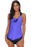 Cowl Neck Splicing Tank and Panty Tankini Set