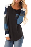 Color Block Striped Pocket Long Sleeve Top