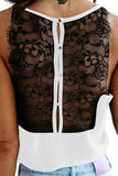 Spaghetti Straps Eyelash V Neck Buttoned Back Lace Splicing Tank Top