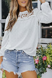 Lace Cutout Frill Trim Dotted Long Sleeve Top